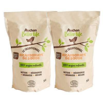 Auchan Better Life Bicarbonate de soude, Lot de 2x500g