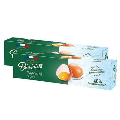 Bénédicta Mayonnaise Légère -46% de matières grasses en Tube, Lot de 2x180g