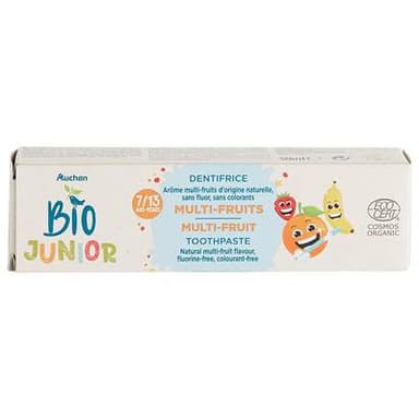 Auchan BIO Junior Dentifrice multi-fruits pour enfant de 7 à 13 ans, 50ml