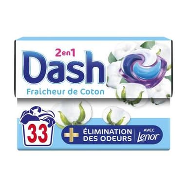 Dash Lessive Capsules 2en1 Fraîcheur de Coton, 33 capsules