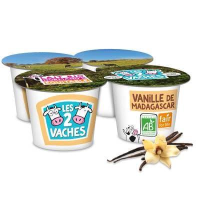 Les 2 Vaches Yaourts Bio à la vanille naturelle, 4x115g