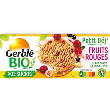 Gerblé Bio 9 Biscuits Petit déj' Fruits Rouges Bio -40% de sucres en moins, 132g