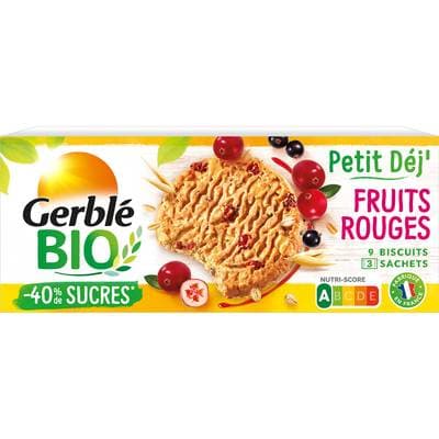 Gerblé Bio 9 Biscuits Petit déj' Fruits Rouges Bio -40% de sucres en moins, 132g