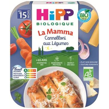Hipp - La Mamma Cannelloni aux Légumes Bio Plat Bébé Dès 15 mois, 250g