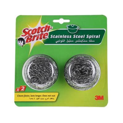 Scotch Brite Eponge spirale Extra Fort Et Longue Durée, 2 spirale inox