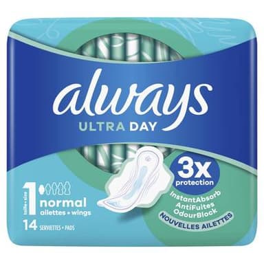 Always Serviettes avec ailettes Ultra Normal (Taille 1), 14 serviettes