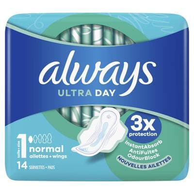 Always Serviettes avec ailettes Ultra Normal (Taille 1), 14 serviettes
