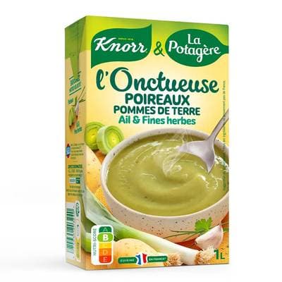 Knorr & La Potagère Soupe Onctueuse Poireau Pommes de Terre Ail et Fines Herbes Soupe liquide en brique familiale, 1L