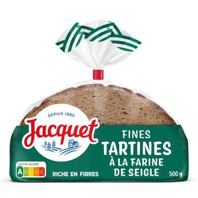 Jacquet Fines Tartines à la Farine de Seigle, 9 tranches - 500g
