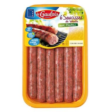 Le Gaulois Saucisses de Volaille aux Herbes, 6x50g