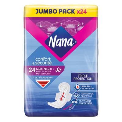 Nana Serviettes hygiéniques maxi night+, 24 serviettes