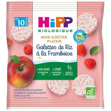 Hipp - Mon Goûter Plaisir Galettes de Riz à la Framboise Bio  Bébé Dès 10 mois, 30g