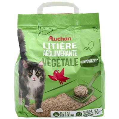 Auchan Litière Végétale Agglomérante Compostable pour Chat, 7L