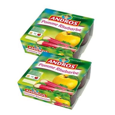 Andros Compote Pomme rhubarbe, Lot de 2 - 4x100g