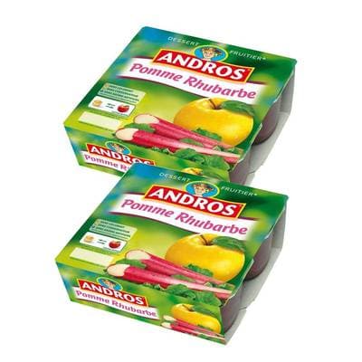 Andros Compote Pomme rhubarbe, Lot de 2 - 4x100g