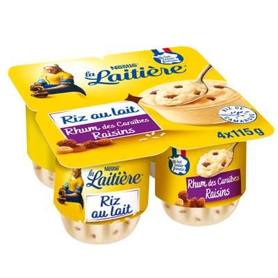 La laitière Riz au lait rhum raisin, 4x115g