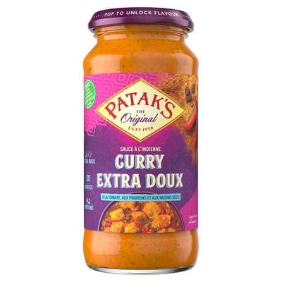 Patak's Original Sauce curry extra doux tomate poivrons rouges raisins secs en bocal, 450g