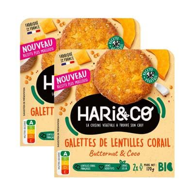 HARI&CO Galettes Lentilles Corail Bio, Lot de 2x170g