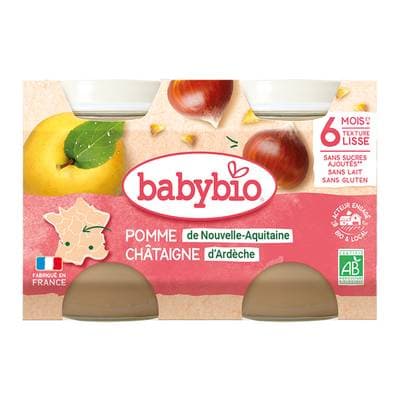 Babybio Pomme Châtaigne Bio pot bébé dès 6 mois, 2x130g