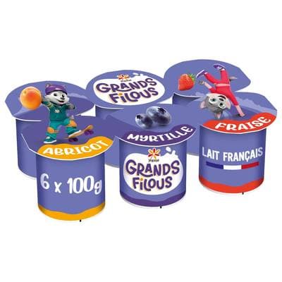 Grands Filous Yaourts aromatisés fraise, myrtille, abricot, 6x100g