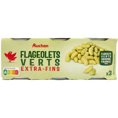 Auchan Flageolets verts extra fins en conserve, 3x130g