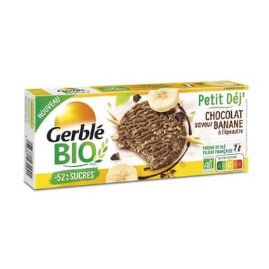 Gerblé Bio 9 Biscuits Petit déj' Chocolat saveur Banane Bio -52% de sucres en moins, 132g