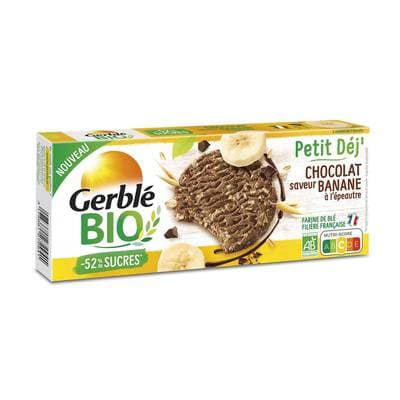 Gerblé Bio 9 Biscuits Petit déj' Chocolat saveur Banane Bio -52% de sucres en moins, 132g