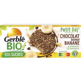 Gerblé Bio 9 Biscuits Petit déj' Chocolat saveur Banane Bio -52% de sucres en moins, 132g