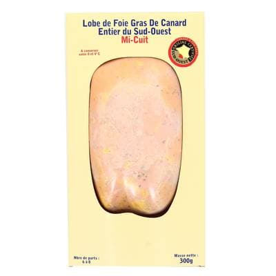 Lobe de Foie Gras de Canard Entier du Sud-Ouest  Mi-Cuit, 6/10 parts - 300g