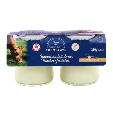 La Ferme de la Tremblaye Yaourt fermier Vanille au lait de vache Jersiaise, 2x125g