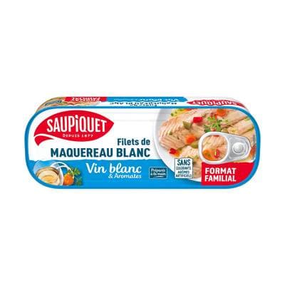 Saupiquet Filets de Maquereaux au vin blanc Format Familial en conserve, 235g