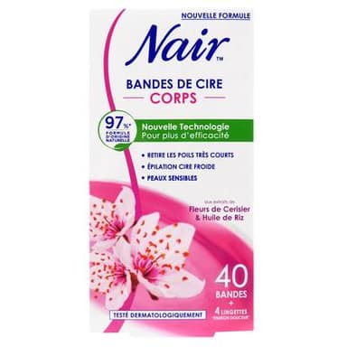 Nair Bande de cire froide pour le corps à la fleur de cerisier et à l'huile de riz, 40 bandes