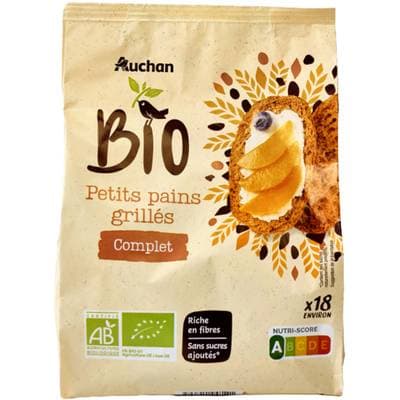 Auchan BIO Petits pains grillés complet bio, 225g