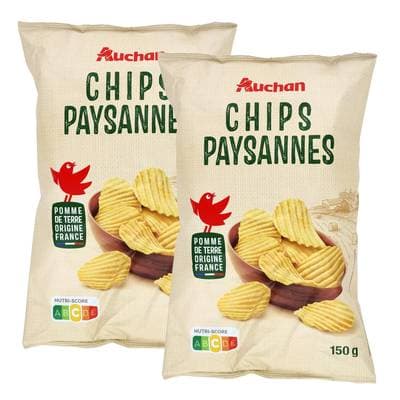 Auchan Chips paysannes ondulées nature, Lot de 2x150g