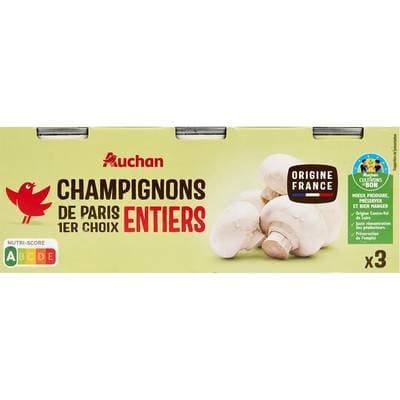 Auchan Champignons de Paris entiers 1er choix en conserve, 3x115g