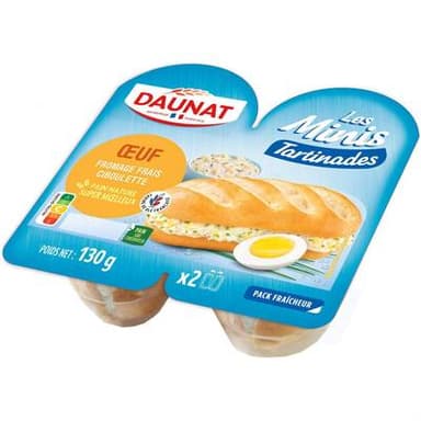 DAUNAT Mini Sandwich Oeuf Fromage Frais et Ciboulette, 2x65g