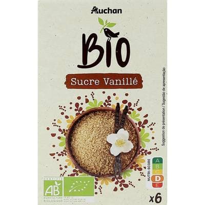 Auchan BIO Sucre vanillé bio, 6x7.5g