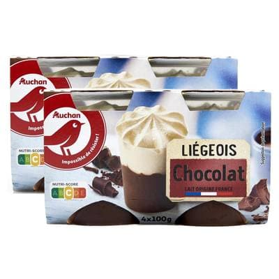 Auchan Liégeois au chocolat, Lot de 2 - 4x100g