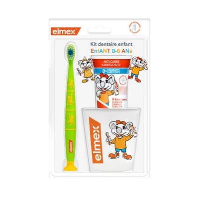 Elmex Kit dentaire enfant 0-6ans brosse à dent, gobelet et dentifrice, 1 kit