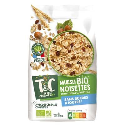 Terres et Céréales Bio Céréales Muesli noisettes sans sucres ajoutés bio, 1kg