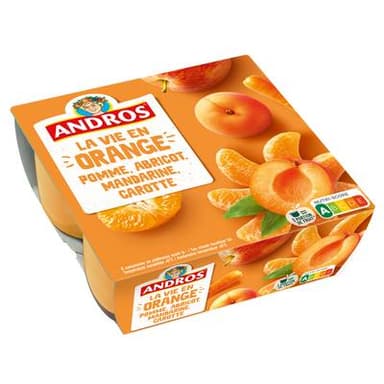 Andros Compote pomme abricot mandarine carotte, 4x100g