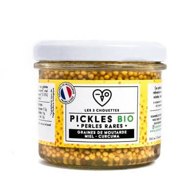 Les 3 Chouettes Pickles Graines de Moutarde Miel Bio, 110g