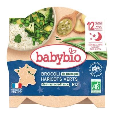 Babybio Brocoli, haricots verts, riz  bio Assiette Bébéb dès 12 mois, 230g