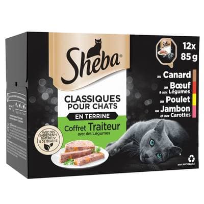 Sheba - Classiques Barquettes en Terrine Traiteur avec des Légumes pour chat, 12x85g