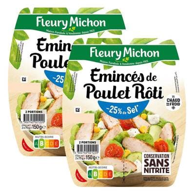 Fleury Michon Emincés de Poulet Rôti  Taux de Sel Réduit, Lot de 2x150g