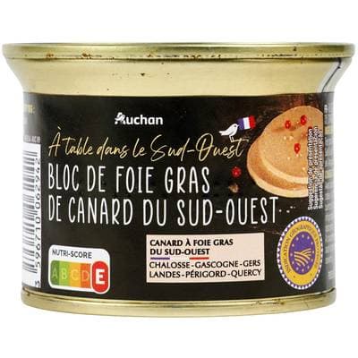Auchan Terroir Bloc de foie gras de canard IGP du Sud-Ouest, 150g