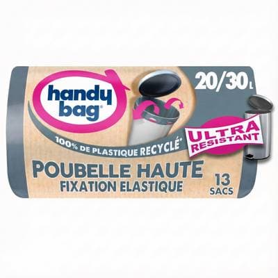 Handy Bag Sacs Poubelle Haute Ultra Résistant Fixation Elastique 20/30L, 13  sacs poubelles