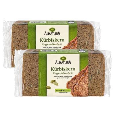 Alnatura Pain de seigle complet aux graines de courge bio, Lot de 2x500g
