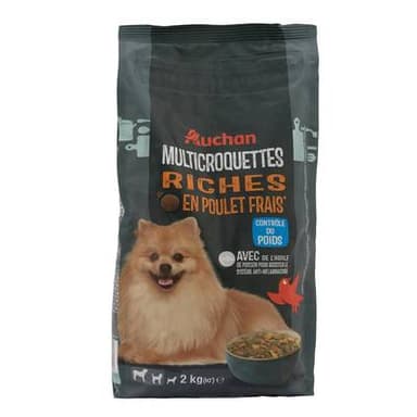 Auchan Croquettes riches en poulet frais avec huile de poisson pour chien moyen et grand, 2kg