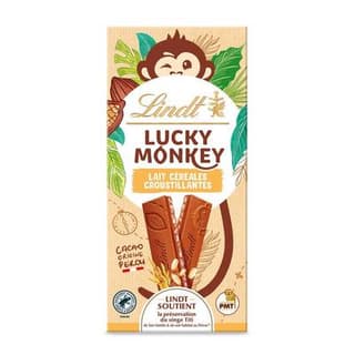 Lindt Chocolat Lait et Céréales croutillantes Lucky Monkey, 100g